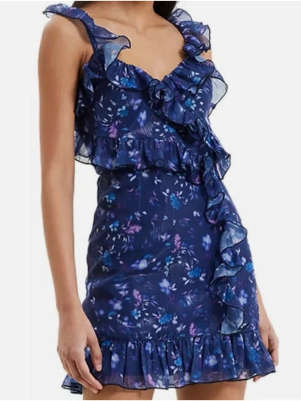 French Connection Navy Floral Ruffle Mini Dress